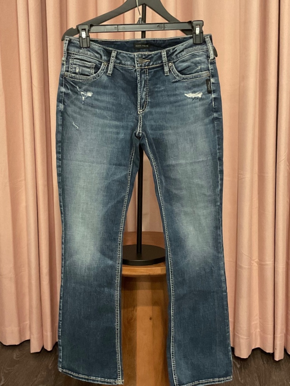 Silver Jeans Suki Slim Boot W32 L31 Distressed Western Jeans Medium Wash